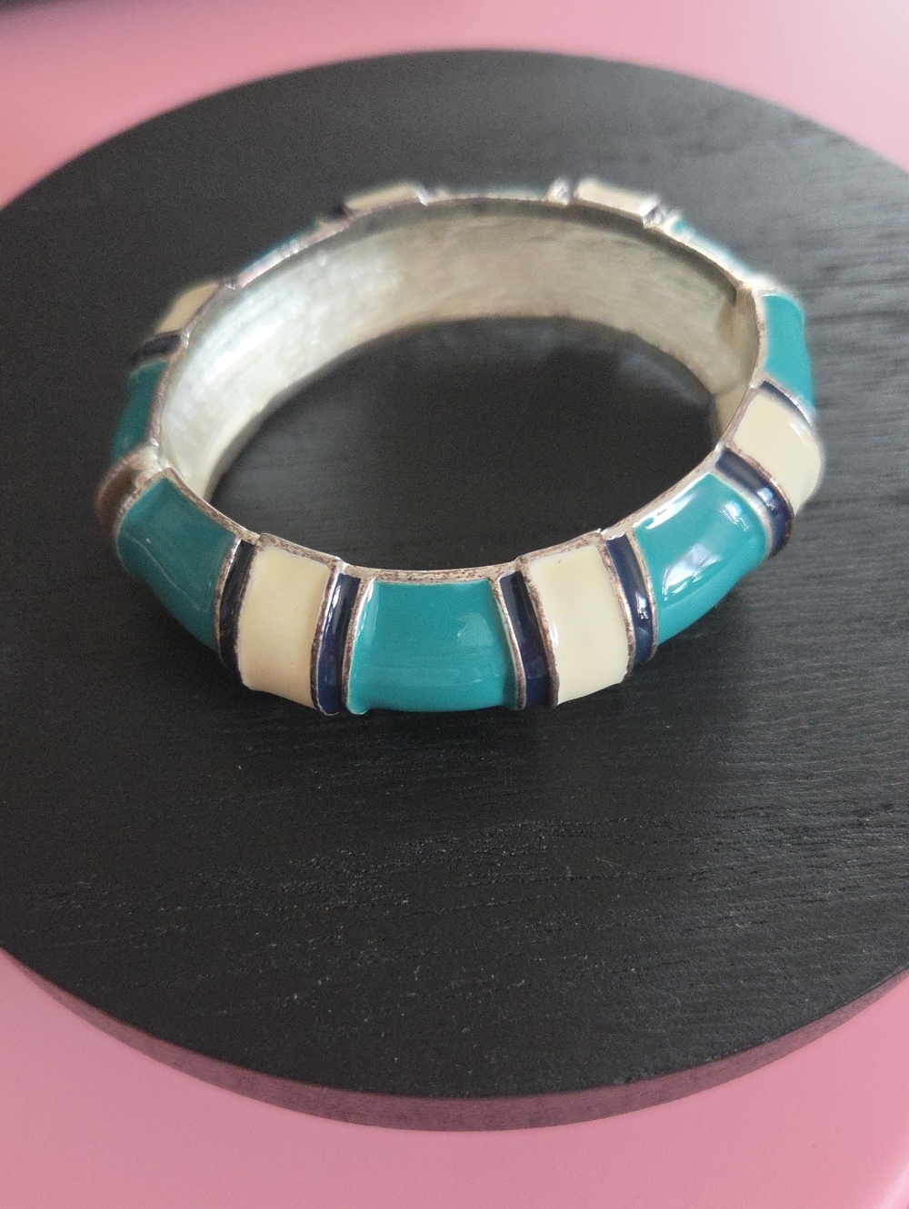 Turquoise & Cream Enamel Bangle Bracelet